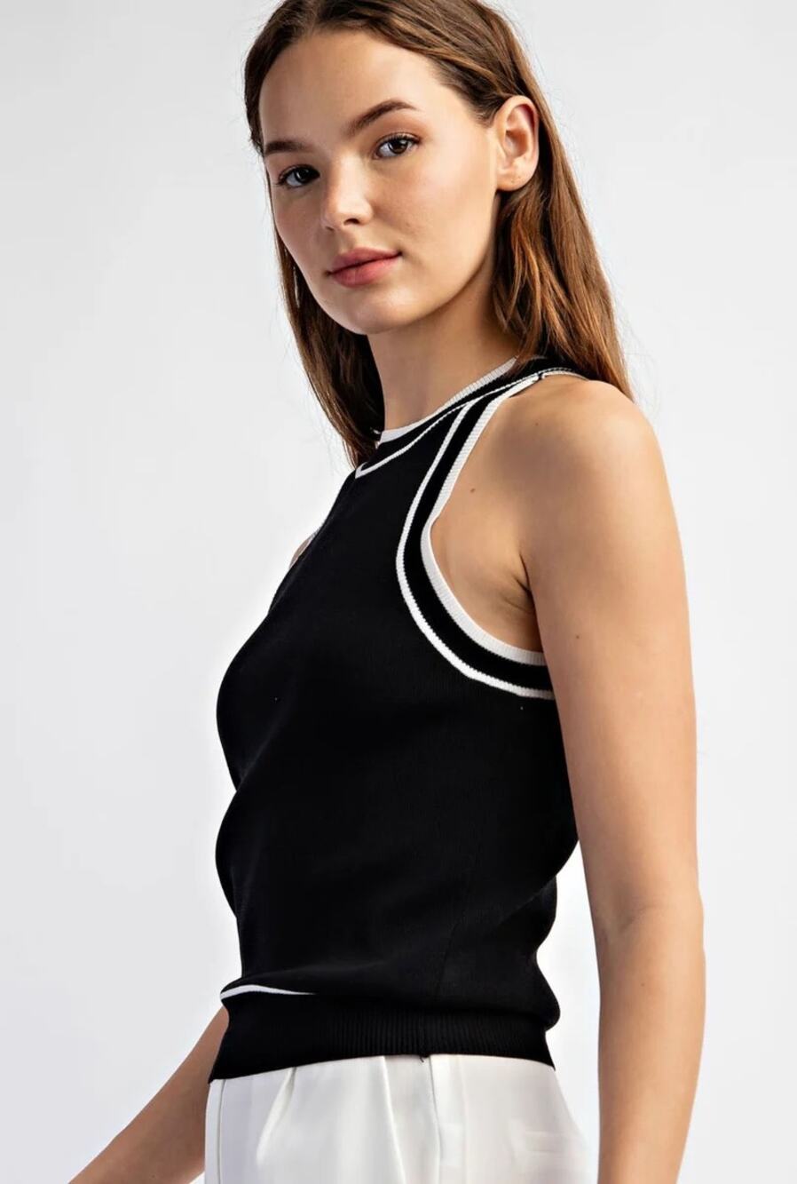 Miholl Black Knit Contrast Trim Tank Top Size Small